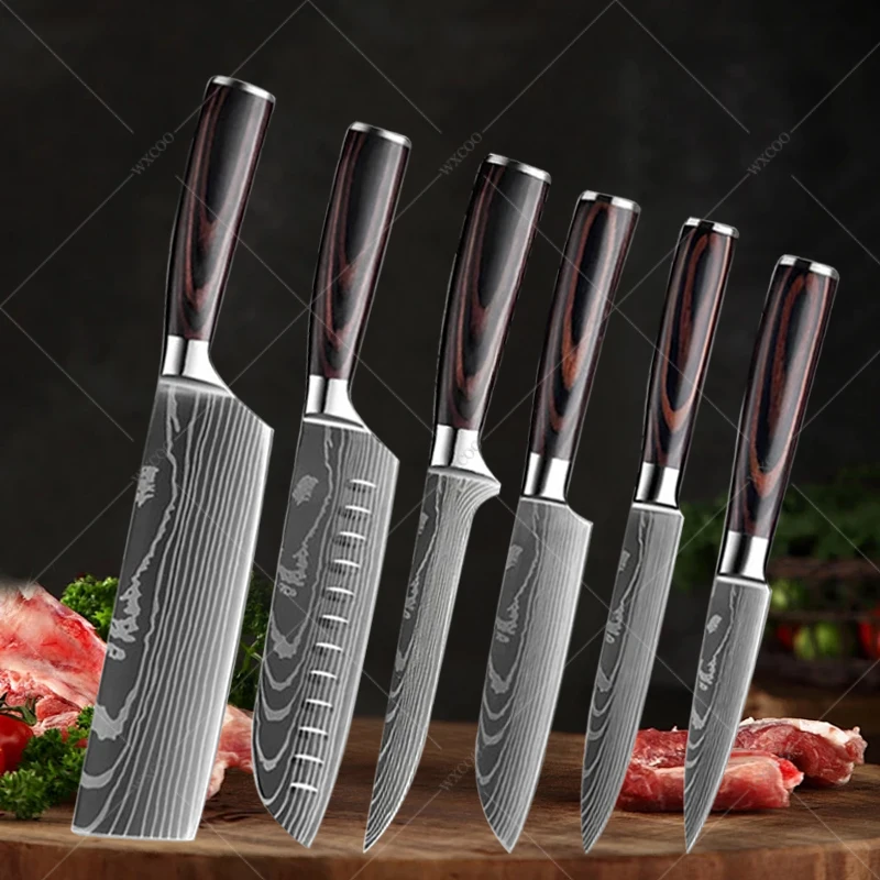 

Butcher's Boning Knife Cutting Knives Damascus Steel Pattern Meat Cleaver Kitchen Vegetable and Fruit Slicing Knife