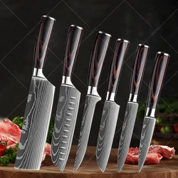 Butcher's Boning Knife Cutting Knives Damascus Steel Pattern Meat Cleaver Kitchen Vegetable and Fruit Slicing Knife