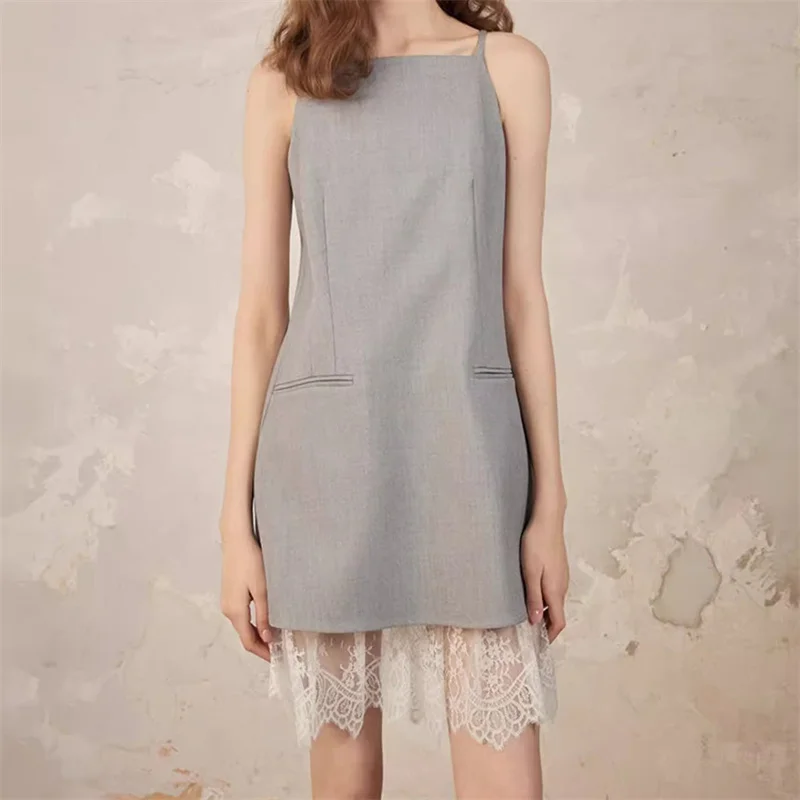 

Elegant and beautiful women's dresses 2024 Summer New Lace patchwork suspender mini skirt Sleeveless Short dresses Party dresses
