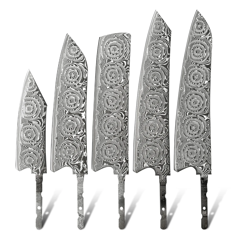 Cuchilla de cocina de acero damasco con diseño de rosa ámbar VG10, cuchillo de chef kiritsuke nakiri santoku, hoja pequeña japonesa DIY