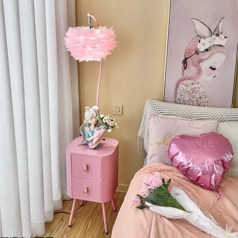 Cream wind floor girl heart bedroom bedside counter integrated shelf living room intelligent atmosphere light