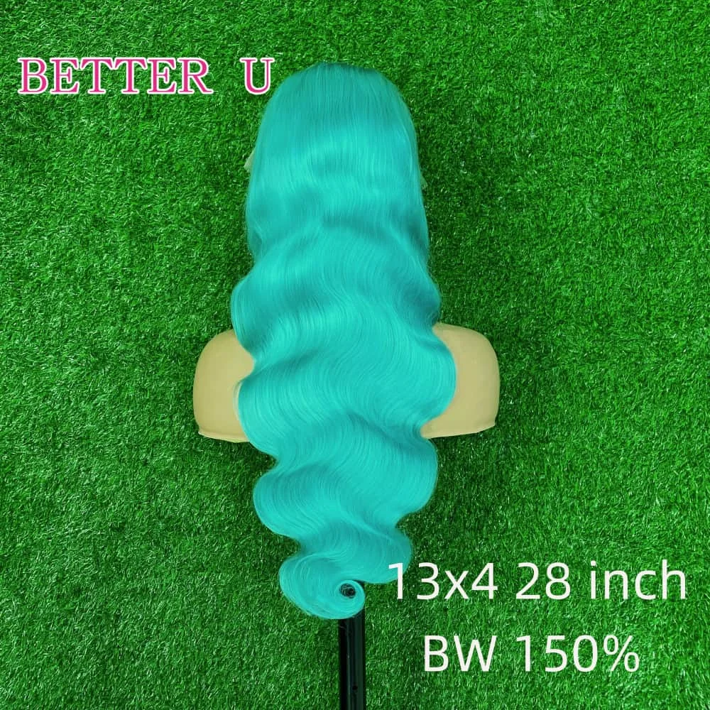 Blue 13X6 Clear Lace Front Human Hair Wig Pre-Plucking Baby Green Lace Front Wig Teal 13x4 Lace Front Women's Wig