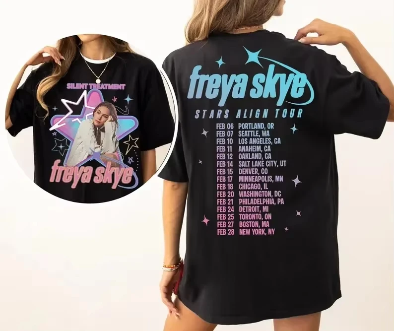 Freya Skye Vintage Cotton T-Shirt, High Quality Breathable Y2K Style Casual Top T-shirts 2026 Stars Align Tour Concert Tee