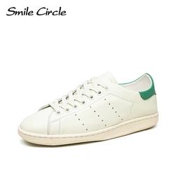 Retro Cow Leather Sneakers Women/Men Comfortable Soft Lace-up Flat Shoes Lady White Sneakers