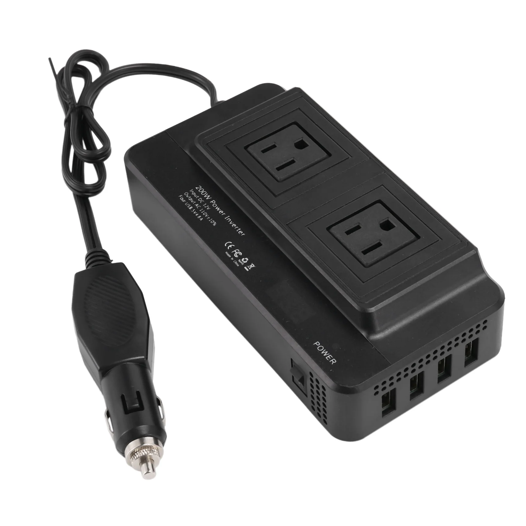 200W Power Inverter DC12V to AC110V Power Converter Splitter 4 USB Fast Charging Car Power Inverter US