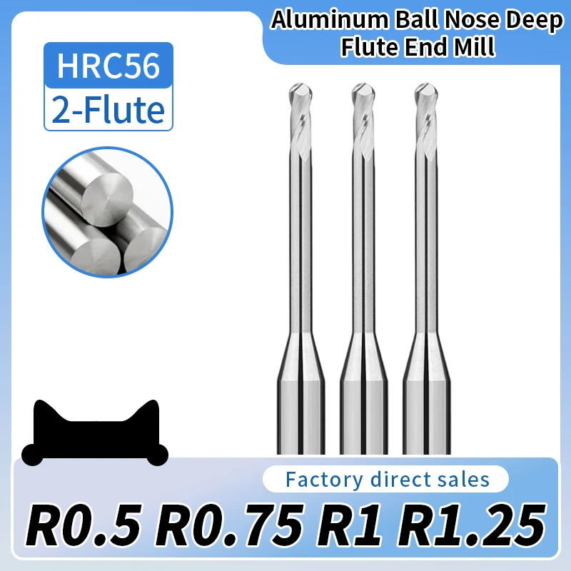 Micro Ball End Mill Long Neck Aluminum Copper Small Carbide Milling Cutter CNC Deep Machining Tool R0.1-R0.45