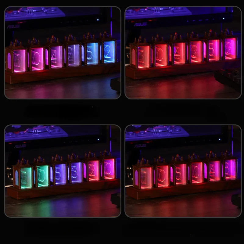 LED Digital Clock Nixie Tube Clock RGB Glow Tube Clock Walnut Wood Night Light Digital Alarm Atomosphere Lamp Clock Timer Gift