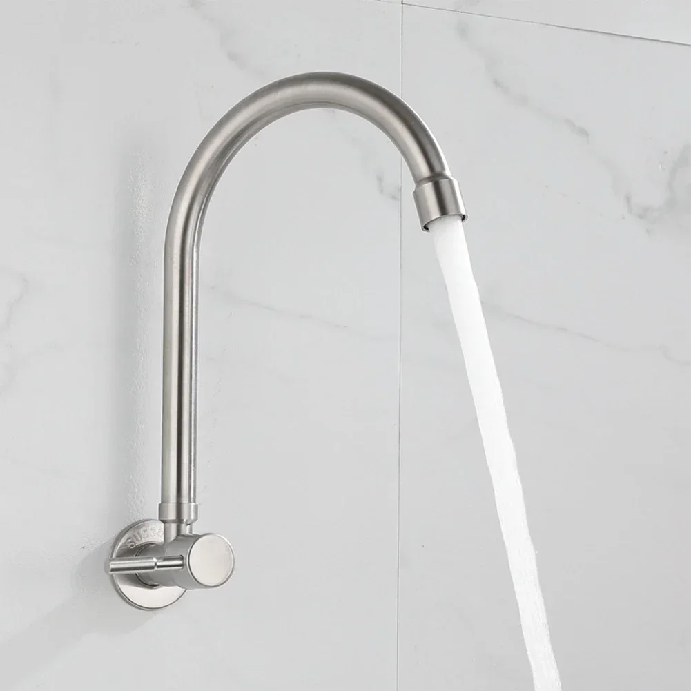 Kitchen Faucet Rotation 304 Stainless Steel Wall Mounted Kitchen Sink Water Faucet Tap Single Cold Tap