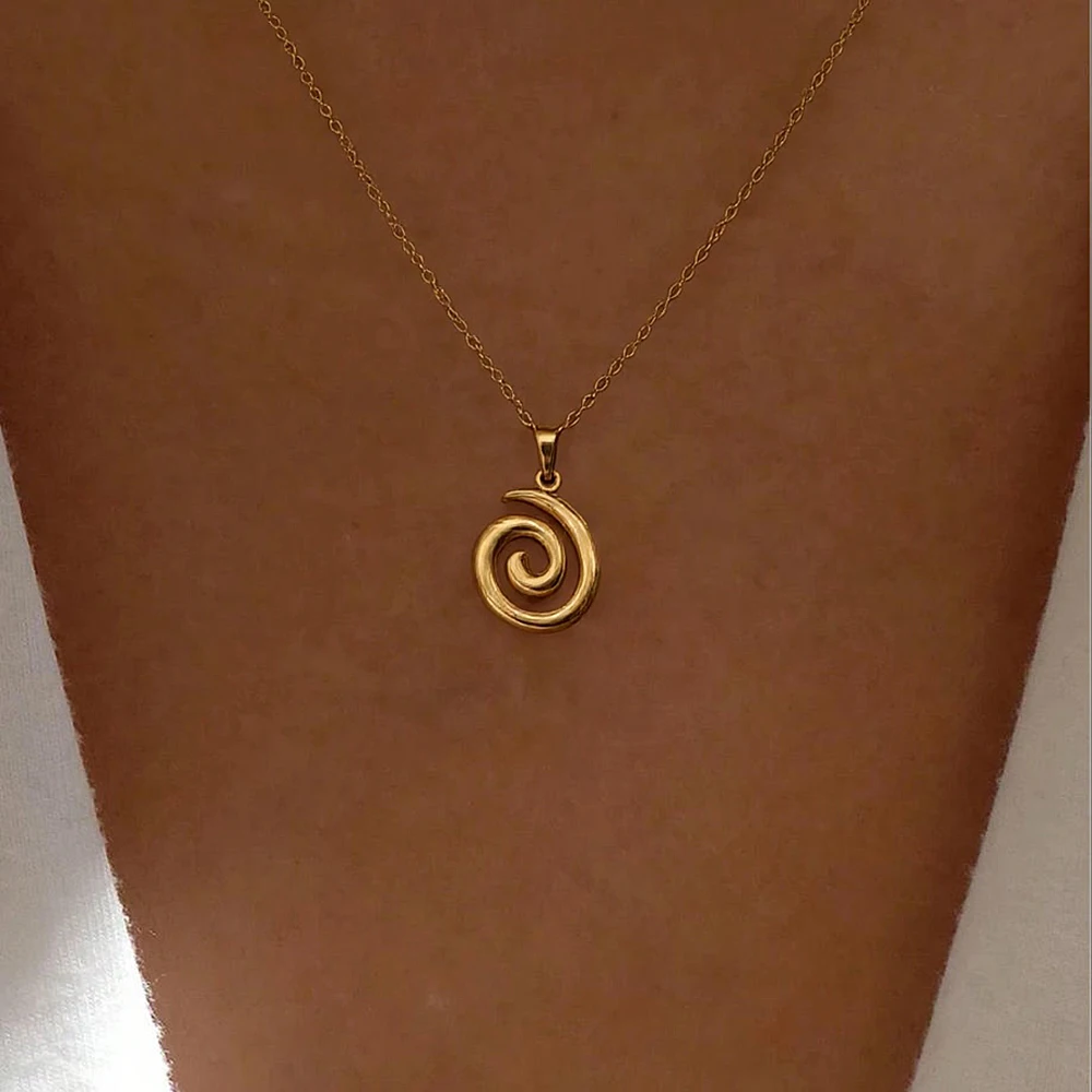 DGIDDK Stainless Steel Necklace Trendy Temperament Niche Spiral Pendant Necklace For Women Jewelry Party Commuter Matching