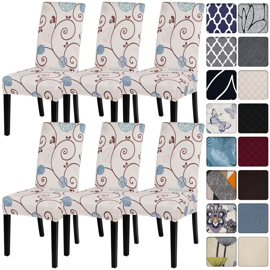 

Dining Room Chair Covers Set of 6, Stretch Printed Parsons Chair Slipcovers Super Fit Spandex Removable Washable Kitchen Chair