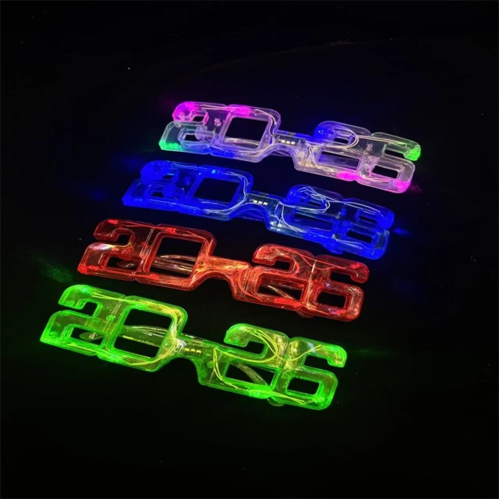 LED Glow 2026New Year Glow Glasses Square Shape Number 2026 LED Glow Glasses Photographic Ornaments Light Up