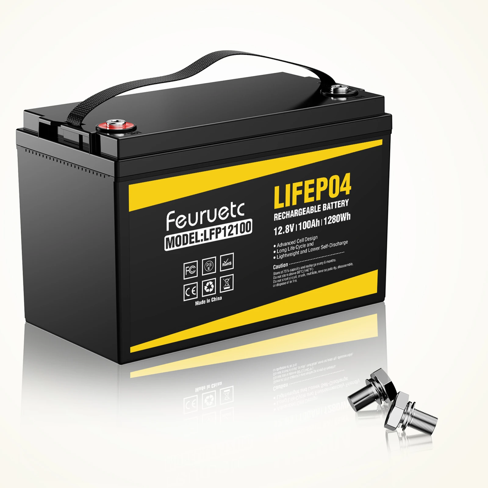 1-4PCS 12V 100Ah Lifepo4 Battery - 12V 100Ah Lithium Battery with Built-in BMS for High Efficiency 5000+ Cycles, Perfect for RV