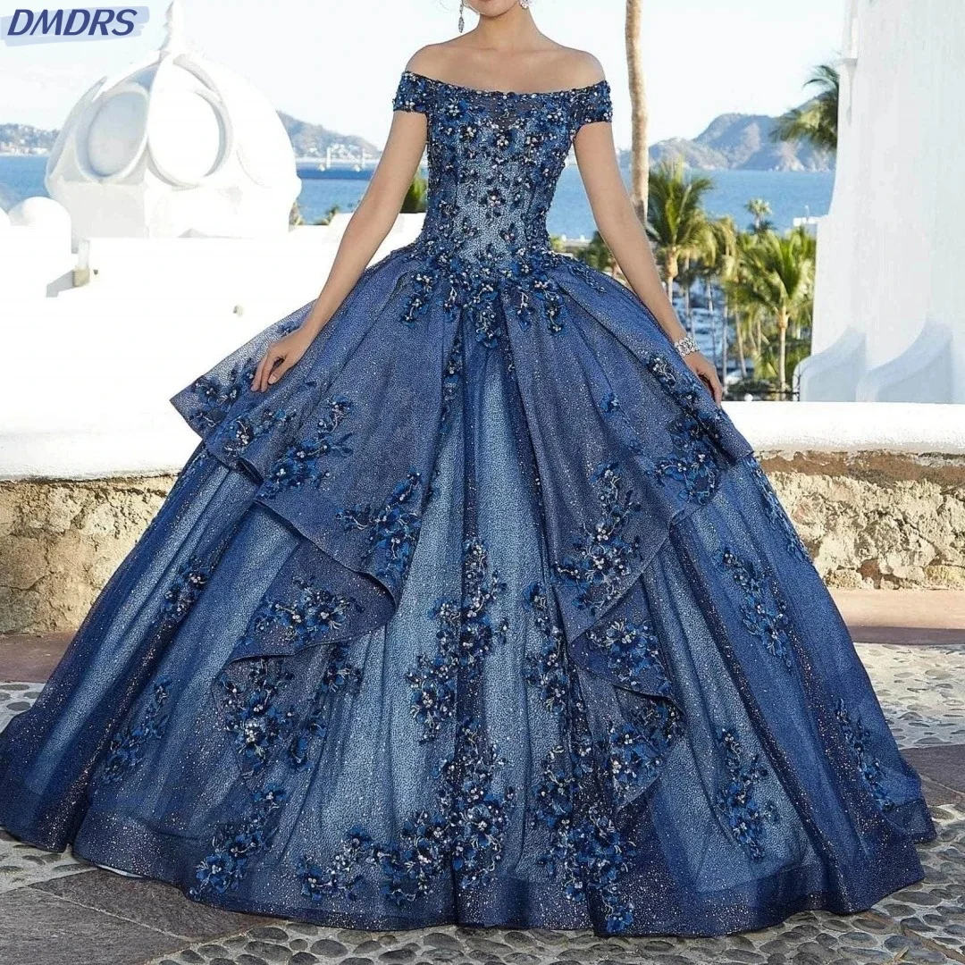 

Crystal Off-Shoulder Quinceañera Gown Keyhole Crystal Beaded Quinceanera Dress Embroidered Appliques Cocktail Vestidos De Novia