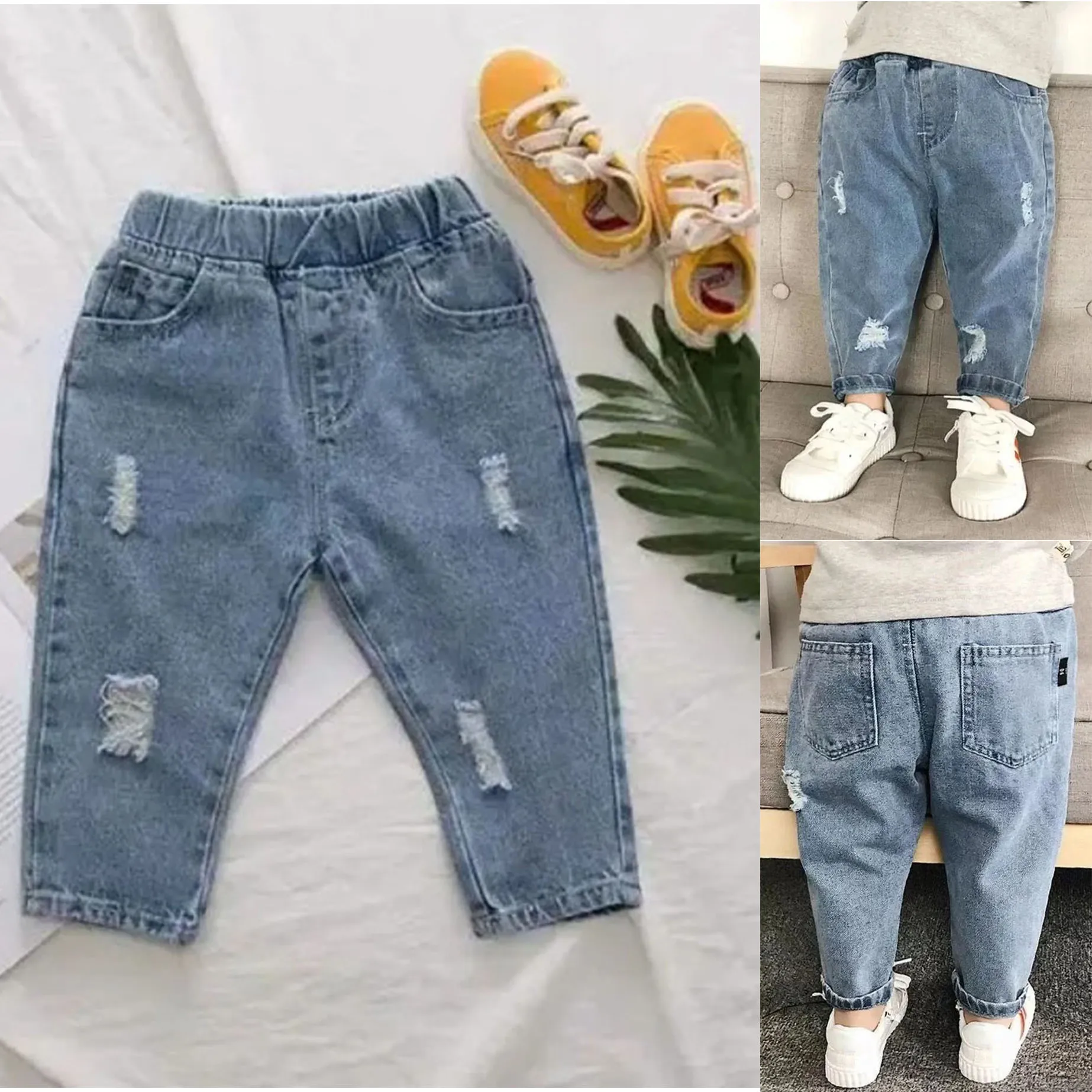 Kids Pants Boys Casual Jeans Children Denim Ripped Jeans Trousers Toddler Girls Fall Clothes 2 3 4 5 Years Baby Hare Baggy Jeans