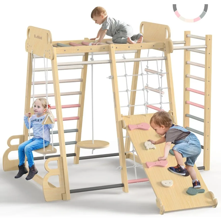 ترقية ملعب داخلي 9in1 الغابة رياضة تسلق اللعب مونتيسوري فلسفة والدورف نمط متسلق خشبي Playset مع الشريحة #1