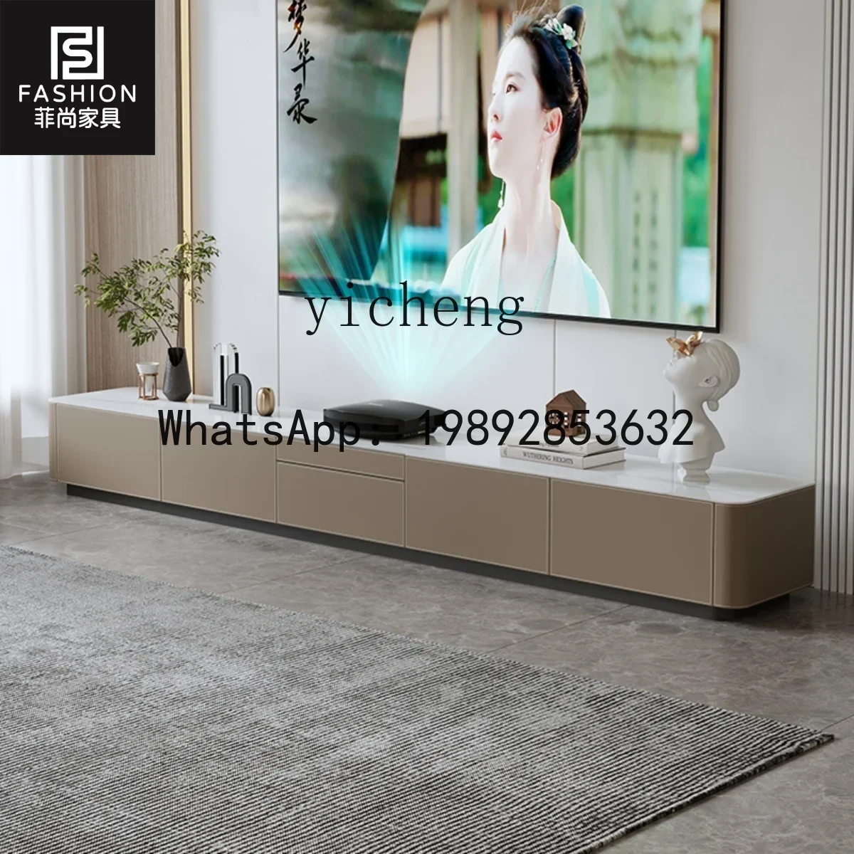 

b19 minimalist laser projection TV cabinet living room saddle leather telescopic projector special floor cabinet