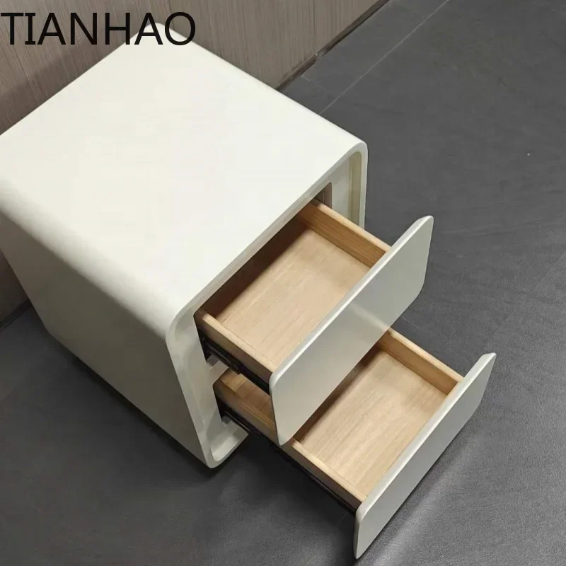 AS Nordic Modern Nightstand Bedroom Furniture Bedside Glossy Baking Paint Cabinet Table With 2 Drawers