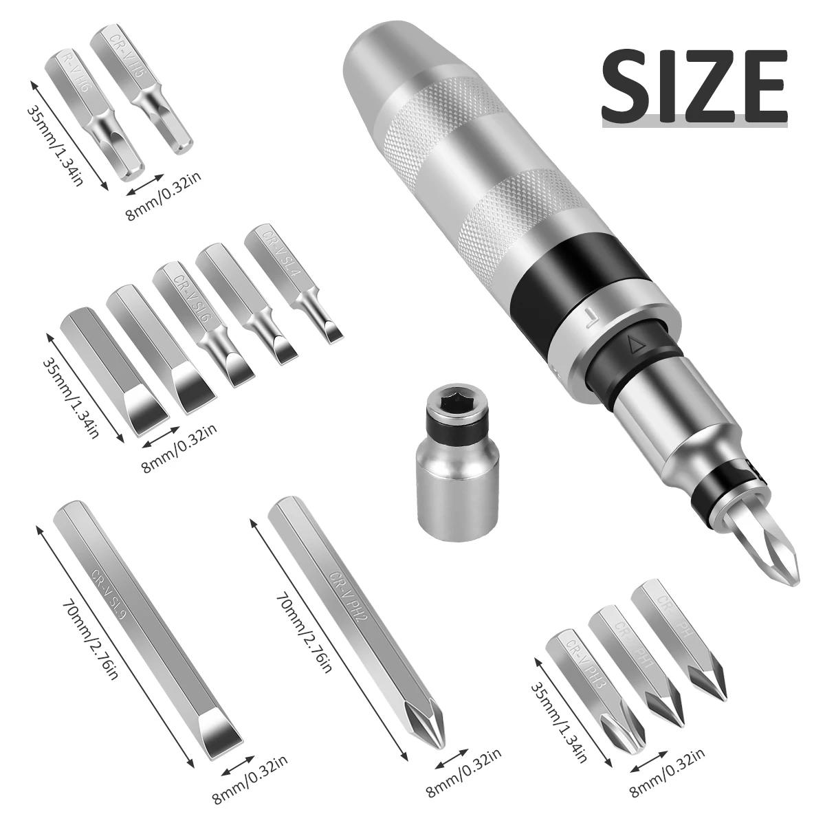 13Pcs Impact Screwdriver Set Screw Remover Shock Screw Bits Metal Chisel Shock Screw Driver Bits for Fastening/Loosening Screws