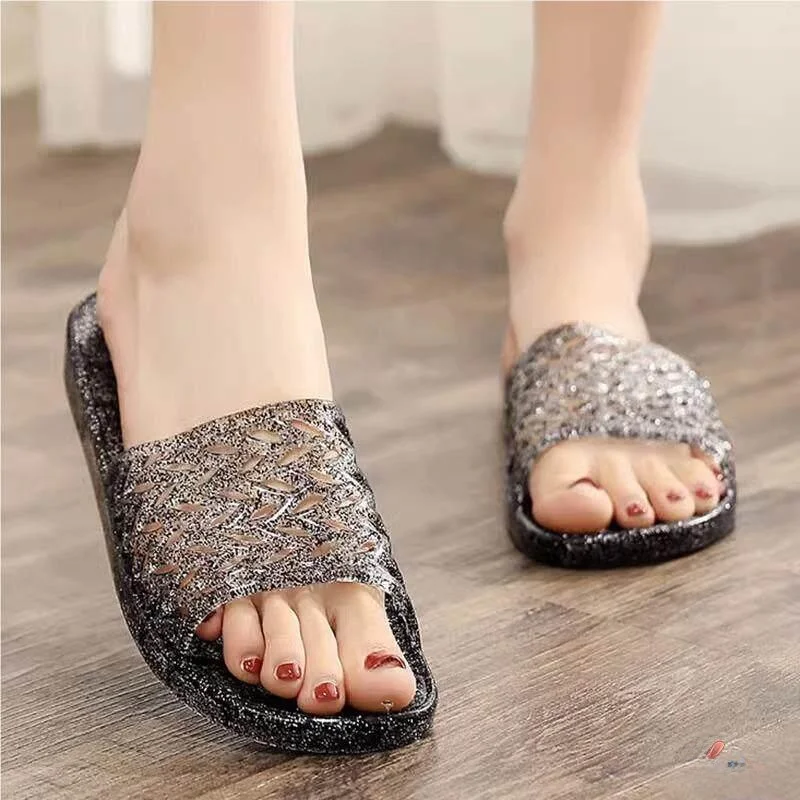 

Классические ретро-тапочки для ванной с кристаллами, женские летние шлепанцы, удобная резиновая домашняя обувь, удобные комнатные сандалии