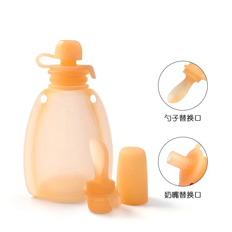 Silicone Yummy Pouch Squeeze Spoon Top Refillable Baby Food Container BPA Free Portable Juice Milk Storage Bags