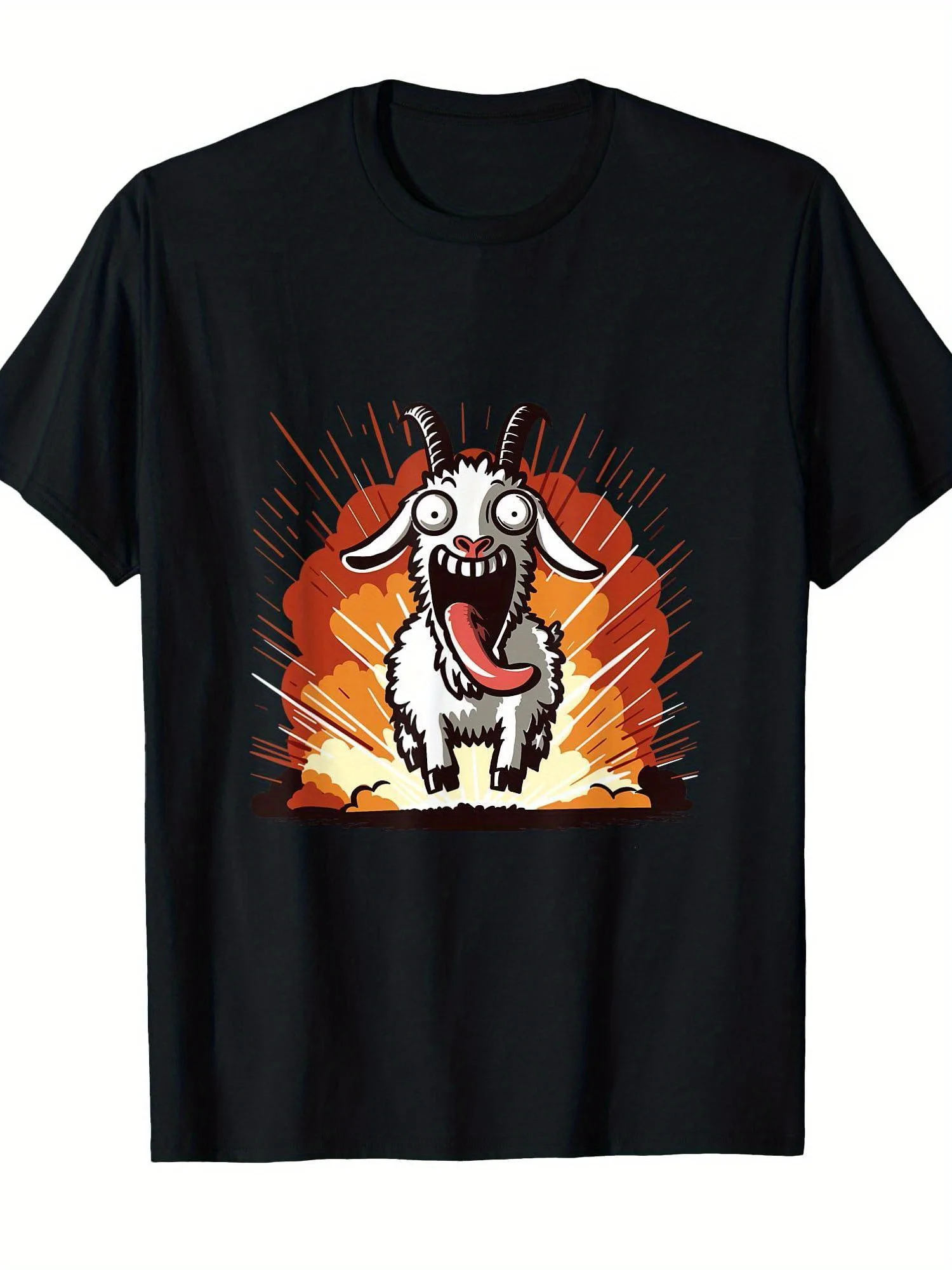 Goat Emulator Video Game T-Shirt - 100% Cotton Retro Loose Short Sleeve with Chaos Goat Explosion Pattern