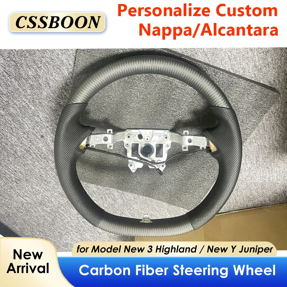 Model 3 Highland Carbon Fiber Steering Wheel Interior Modified Round Car Handle for Tesla Heating Custom Suede Handle