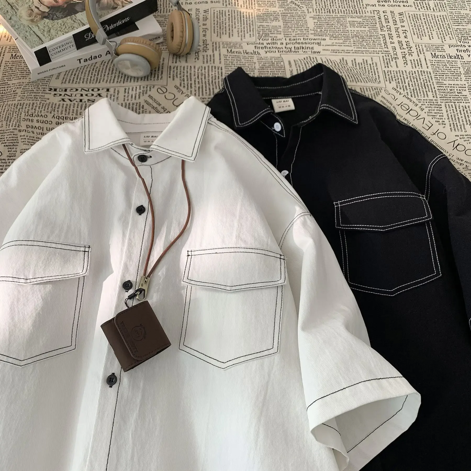 Japanese Style Vintage Short Sleeve Shirt For Men Summer New Korean Style Fashion Men's Casual Loose Half Sleeve Shirt Y2k