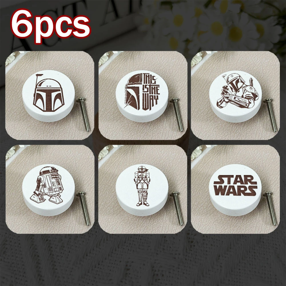 6 шт., деревянные ручки для шкафа, с гравировкой 6 шт., деревянные ручки для шкафа, с гравировкой