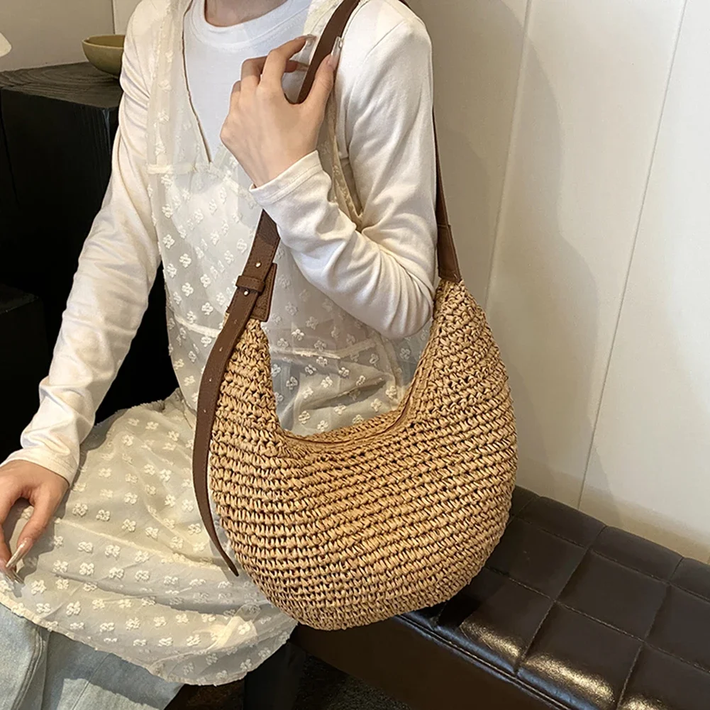 Women Straw Woven Shoulder Boho Bag 2024 Fashion Raffia Bag Summer Crochet Handbag Purses Female Handmade Rattan Crossbody Bags