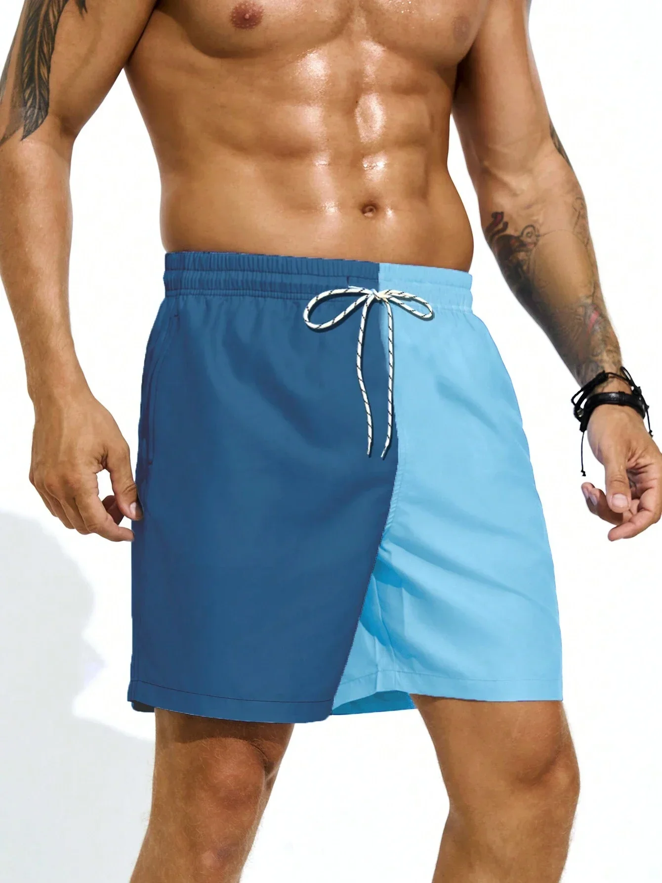 

Mens Contrast Color Drawstring Waist Loose Beach Board Shorts