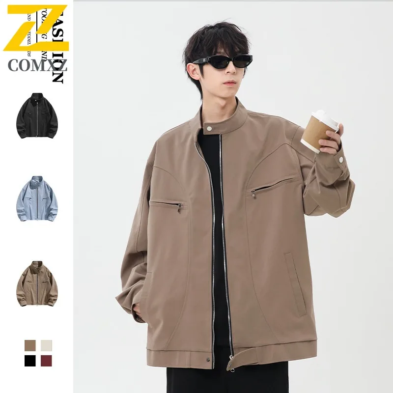 COMXZ 2025 New Hot Sale Heavyweight Workwear Jacket Men Spring Autumn Short Deconstructed Stand Collar lightweight windbreaker