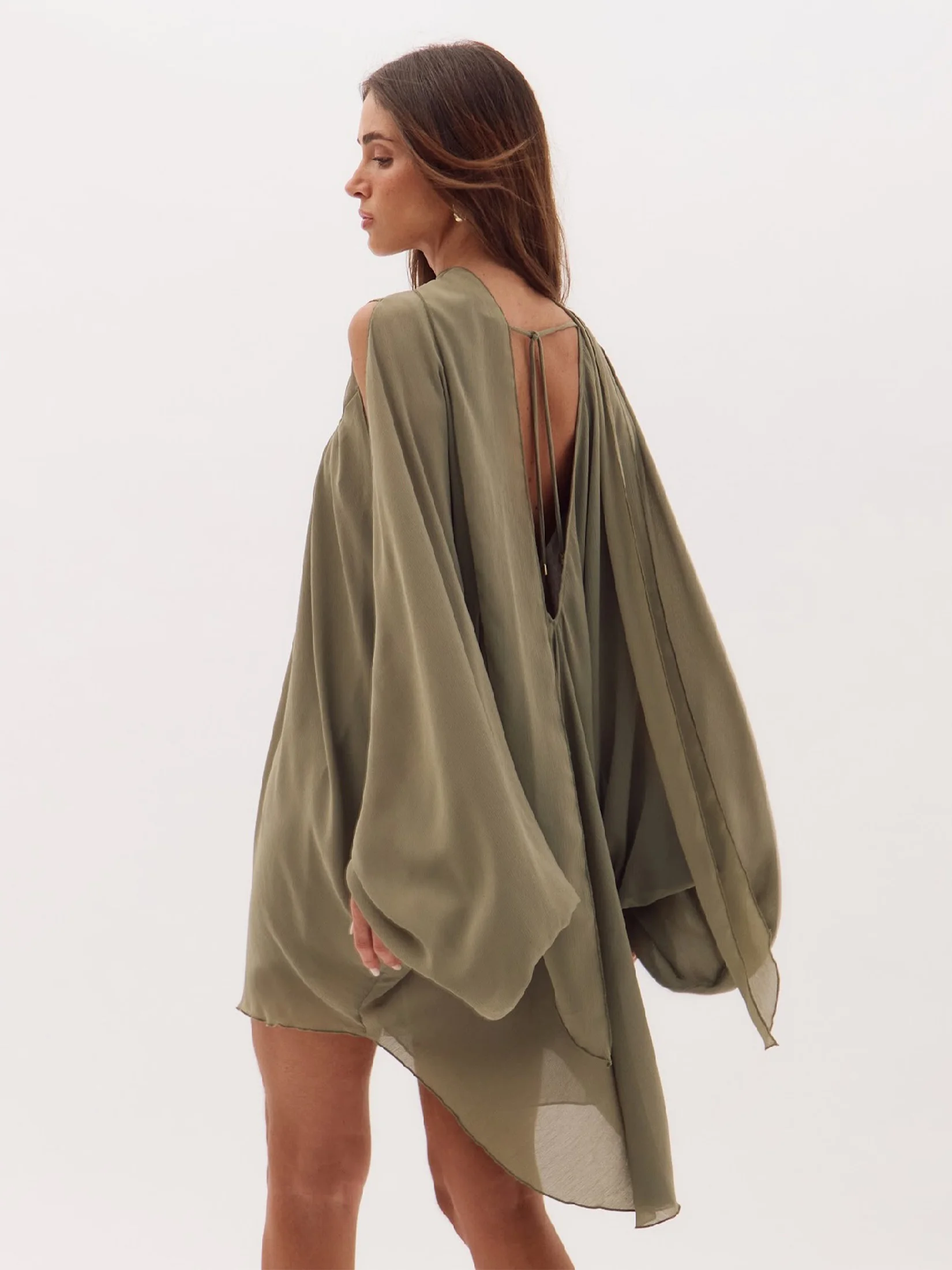 Boho Chic Women's Loose Self-Tie Belt Flowy Off-Shoulder Dress Sexy V Neck Mesh Dresses Women 2025 Fall Beach Mini Dresses C156