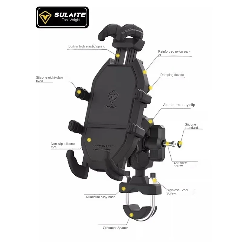 Motorcycle Mobile Phone Seat, Riding Shock Absorber Motorcycle Navigation, Shock Absorber Waterproof Fixed Support Gear