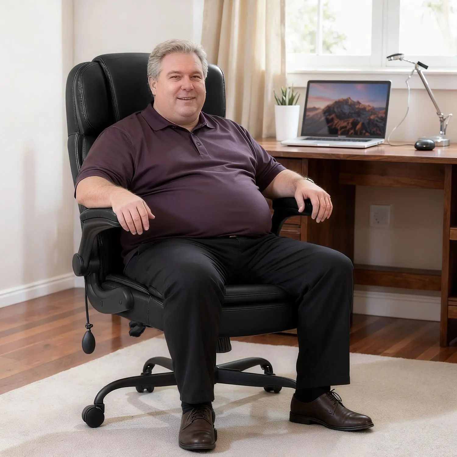 450LBS Big and Tall Executive Office Chair with Flip up Arm, Heavy Duty PU Leather Computer Desk Chair,Comfortable High Back