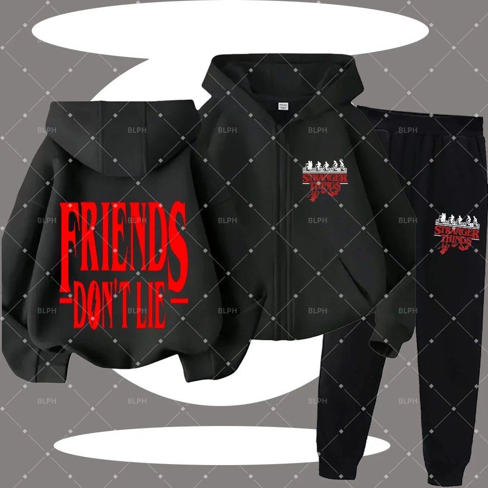 

Детский комплект с капюшоном на молнии и принтом "Friends Don't Lie", стильная и удобная повседневная толстовка для мальчиков/девочек, идеально подходит для повседневной носки.