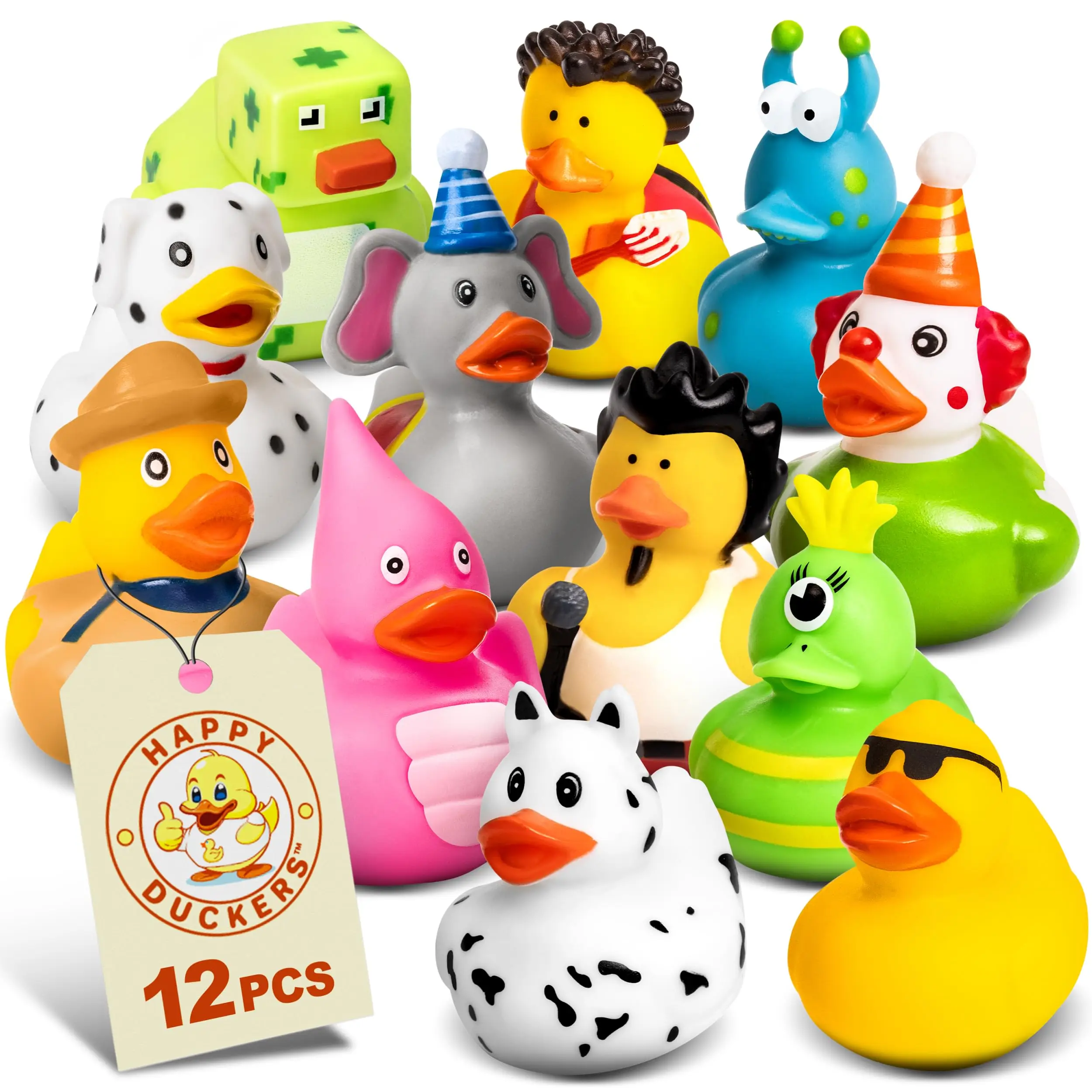 

Rubber Ducks - 12 Piece Bulk Pack for Bath, Pool, Party, Cruise, Jeep Ducking, Decoration & More - Small Assorted Funny Toy Duck