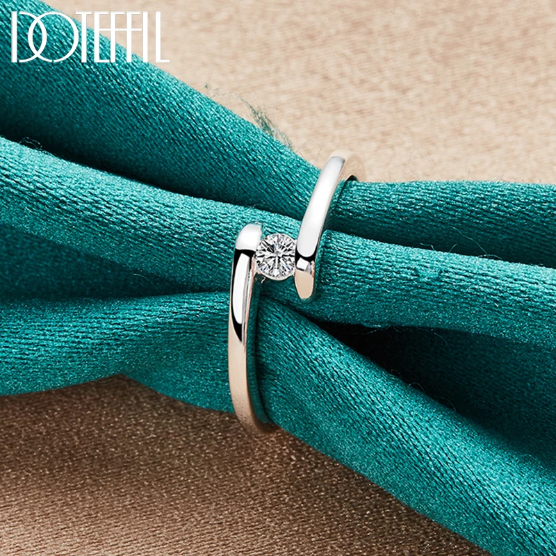 Simple AAAAA Crystal Ring Silver Color For Woman Fashion Wedding Engagement Party Gift Charm Jewelry