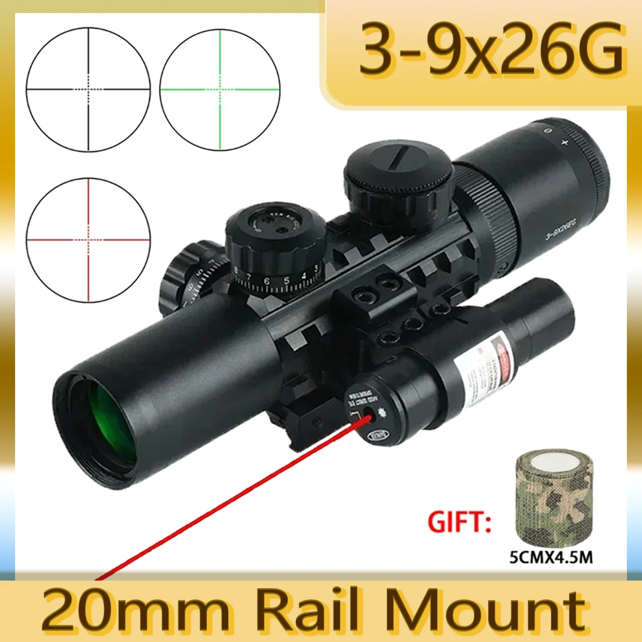 Red Green Reticle Airsoft Riflescope  Adjustable Optic Sight Compact Sniper Gear Sight Scope Tactical Scope 11mm/20mm Rail Mount