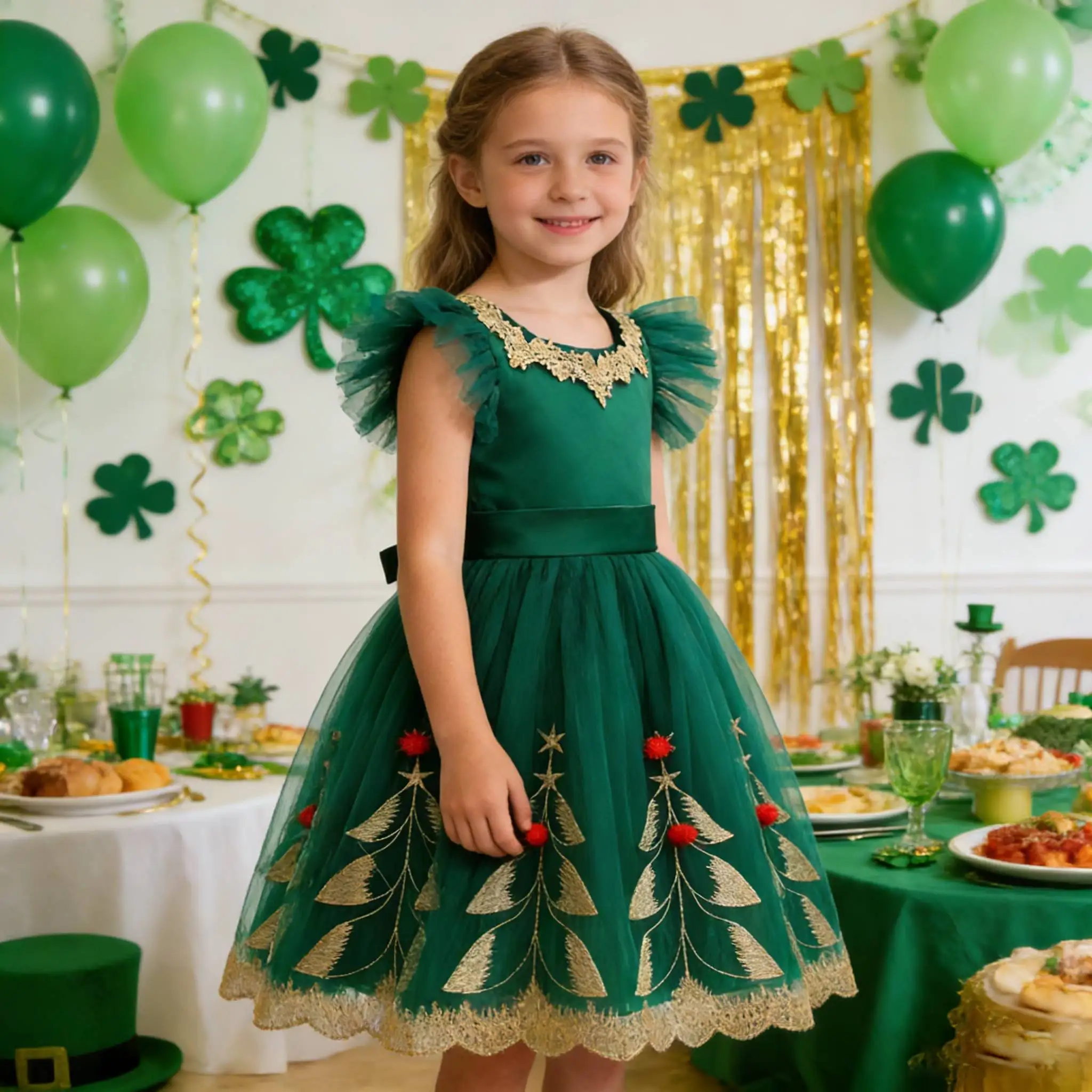 Girl Princess Dress Kids Evening Party Saint Patrick Clothes embroidery elf elegant Ruffle Sleeve Dress Birthday Party Gown