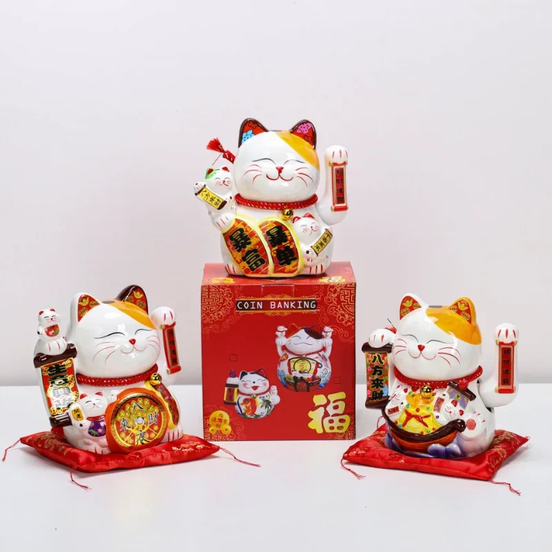 

Ceramic Shop Opening Ornaments 8 Inches Automatic Beckoning Lucky Cat Ornament Home Living Room Entrance Decorations Gifts