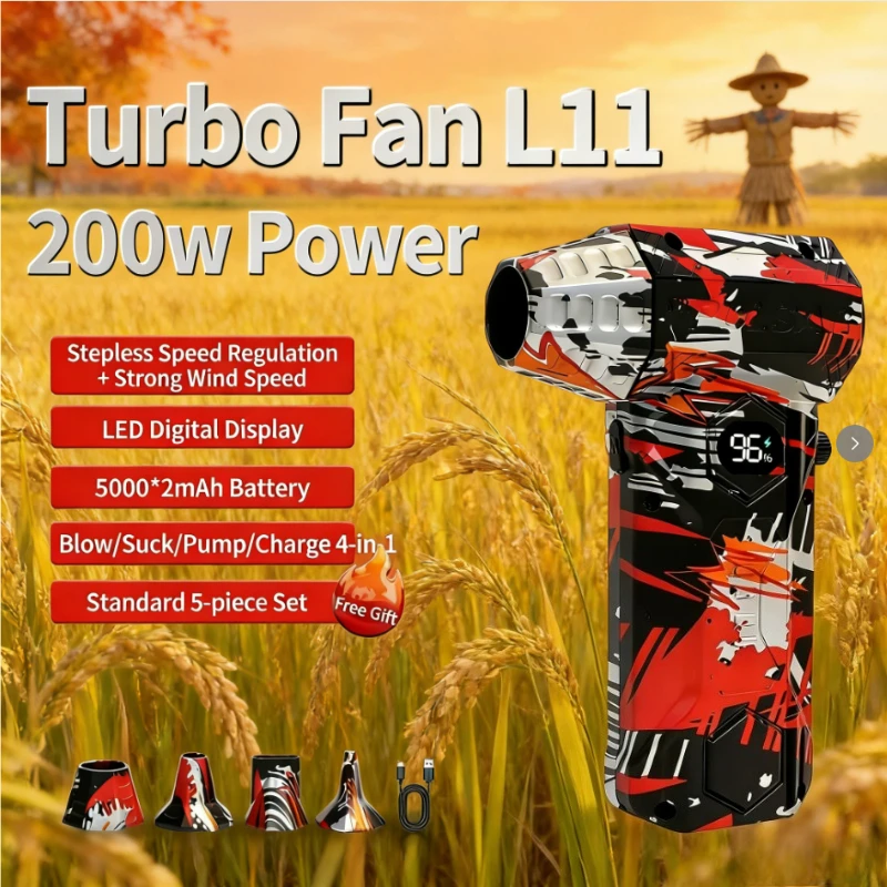 

L11 Бесщеточный турбоструйный вентилятор, 450000 об/мин: 53 м/с, пылесос с сильным ветром, зарядка типа C