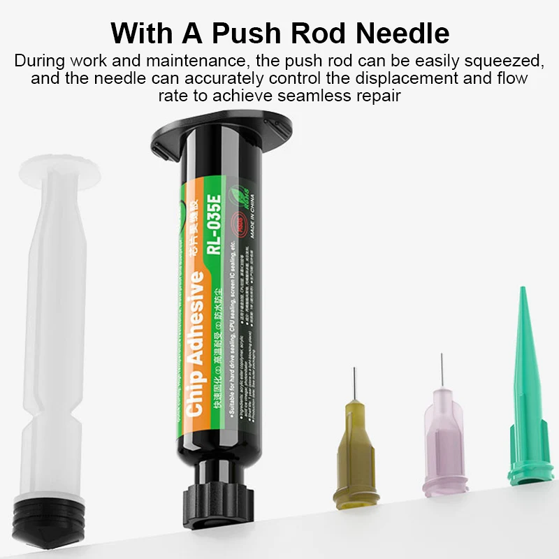 

Relife RL-035E Chip Seam Beautification Repair Black Glue Chip Adhesive With Push Rod Needle For Hard Disk/CPU/IC Sealing