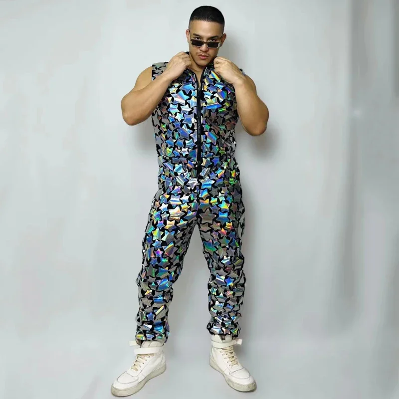 سيمفوني المرايا بذلة مثير القطب ملابس الرقص بار ملهى ليلي حفلة الرجال عدسة وزرة جوجو أزياء رقص الهذيان الزي XS2362