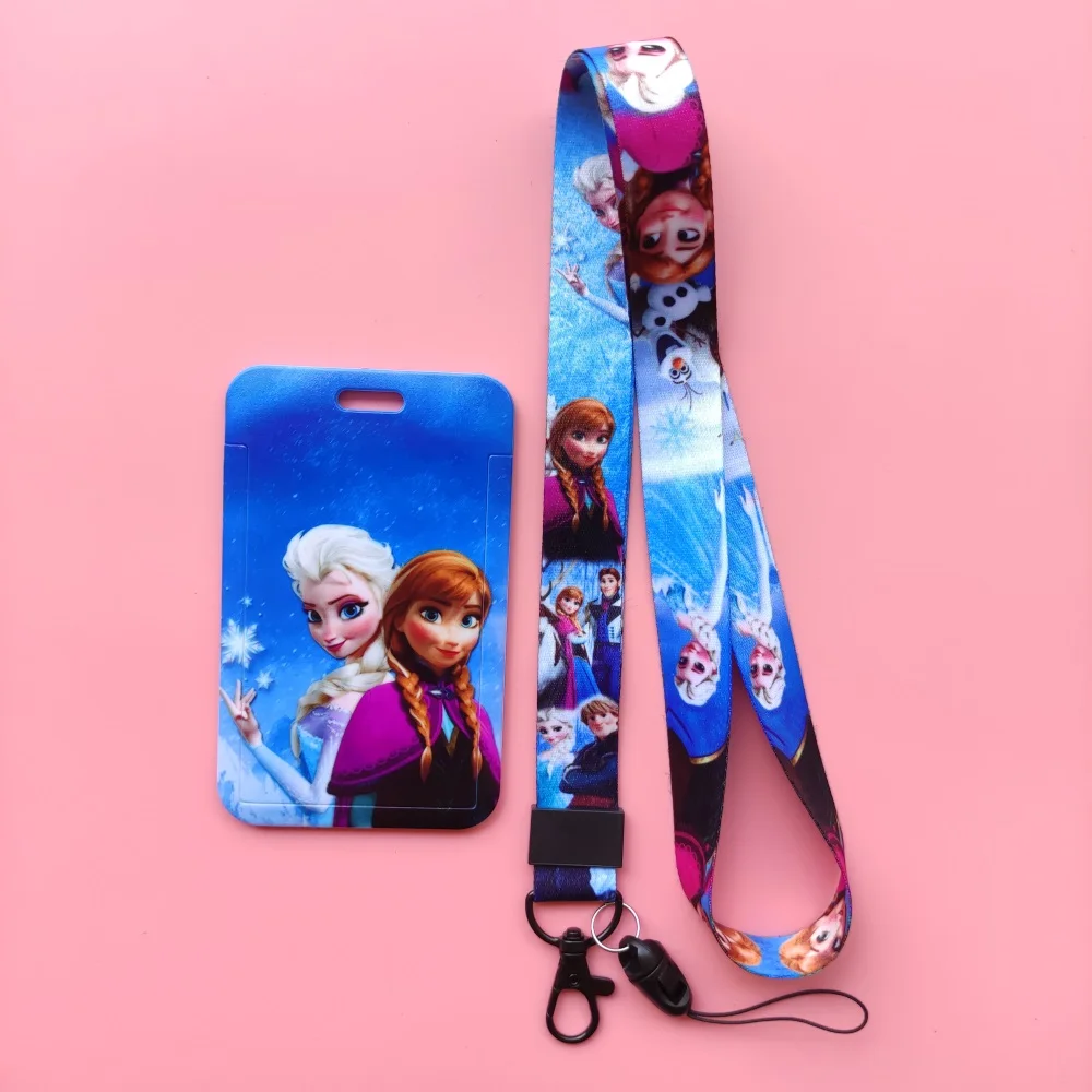 Disney Princess Anna Elsa Card Holders lanyards Frozen Women Card Case ID Badge holder Girl Business Cardholder Retractable Clip