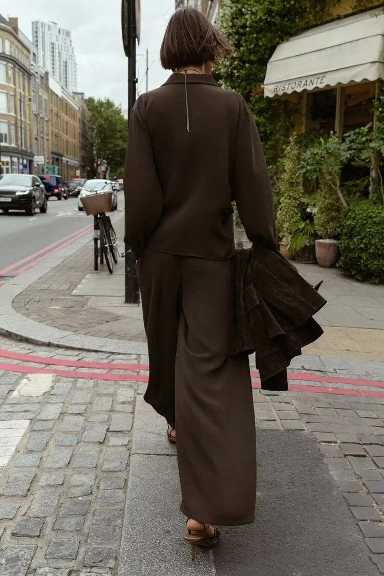 BB6857 2025 otoño nueva ropa de mujer estilo europeo y americano moda Casual pantalones casuales de pierna ancha de cintura alta 2298220