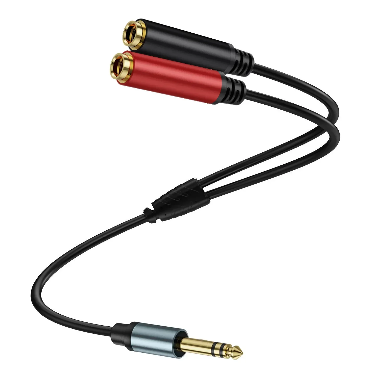 Metal shell gold-plated 1/2 6.35mm stereo dual sound conversion 2* 6.35mm female audio speaker Y-shaped extension cable