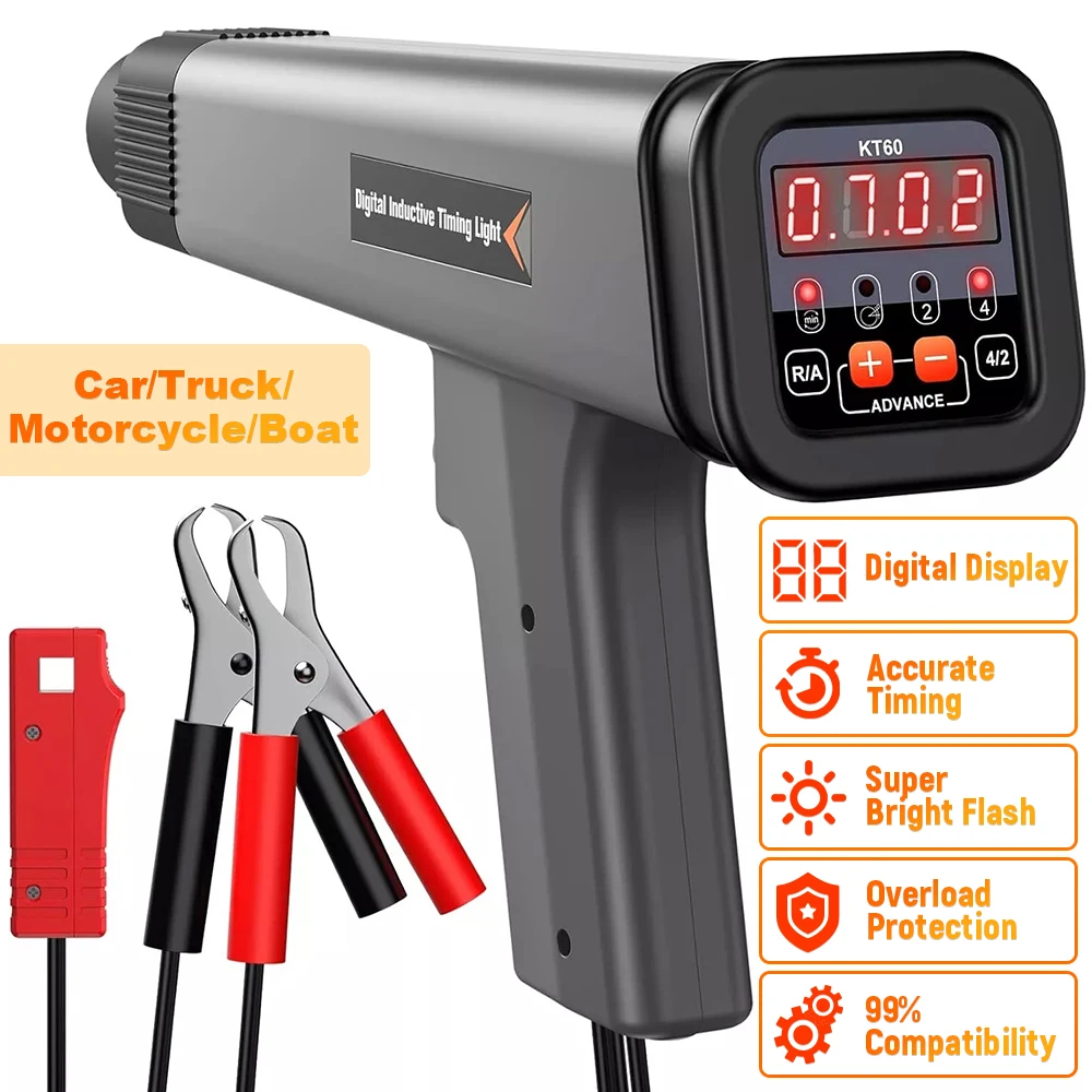 

KZYEE KT60 Цифровой светильник синхронизации двигателя с тахометром Автомобильный светильник синхронизации 12 В для 2 и 4-тактного бензинового двигателя для автомобиля Мото