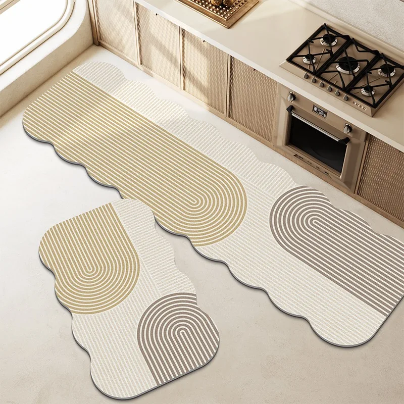 

Kitchen Floor Mat Wave Shaped Long Strip Runner Rug Pvc Non-slip Kitchen Carpet Oil-proof Waterproof Anti-fouling Washable Mats