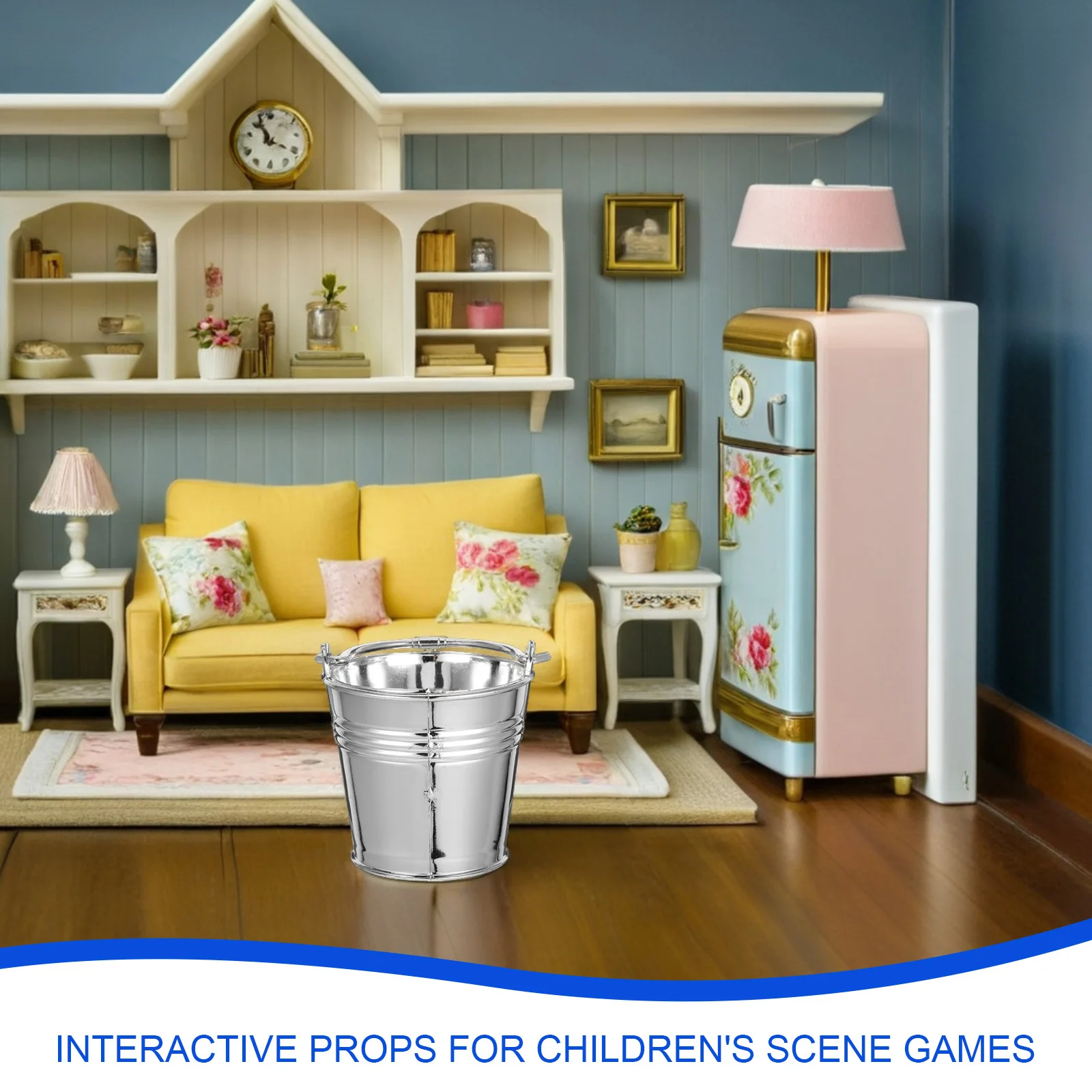 10 Stück Miniatur-Kunststoffeimer mit silbernem Finish für Kinder, Rollenspiele, Küche, Rollenspiele, Puppenhaus-Party-Dekorationen