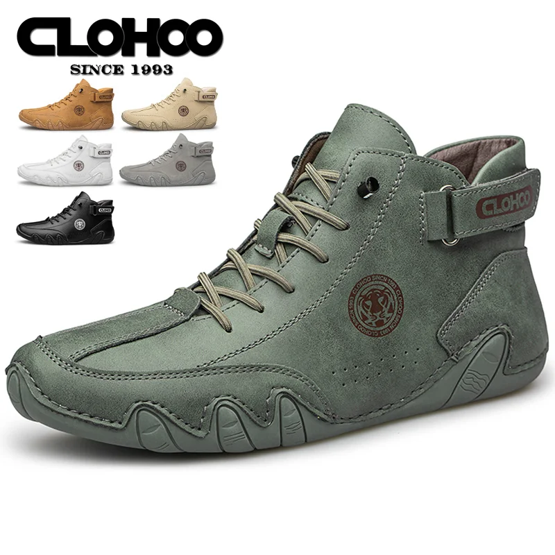 CLOHOO Herren-Sneaker aus PU-Leder zum Schnüren, Schwarz, lässige Wanderschuhe, leicht, bequem, atmungsaktiv, braune Schuhe für Herren